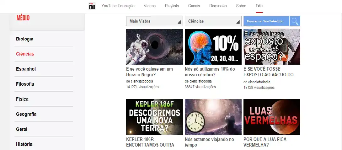 Youtube Educação - Ciências
